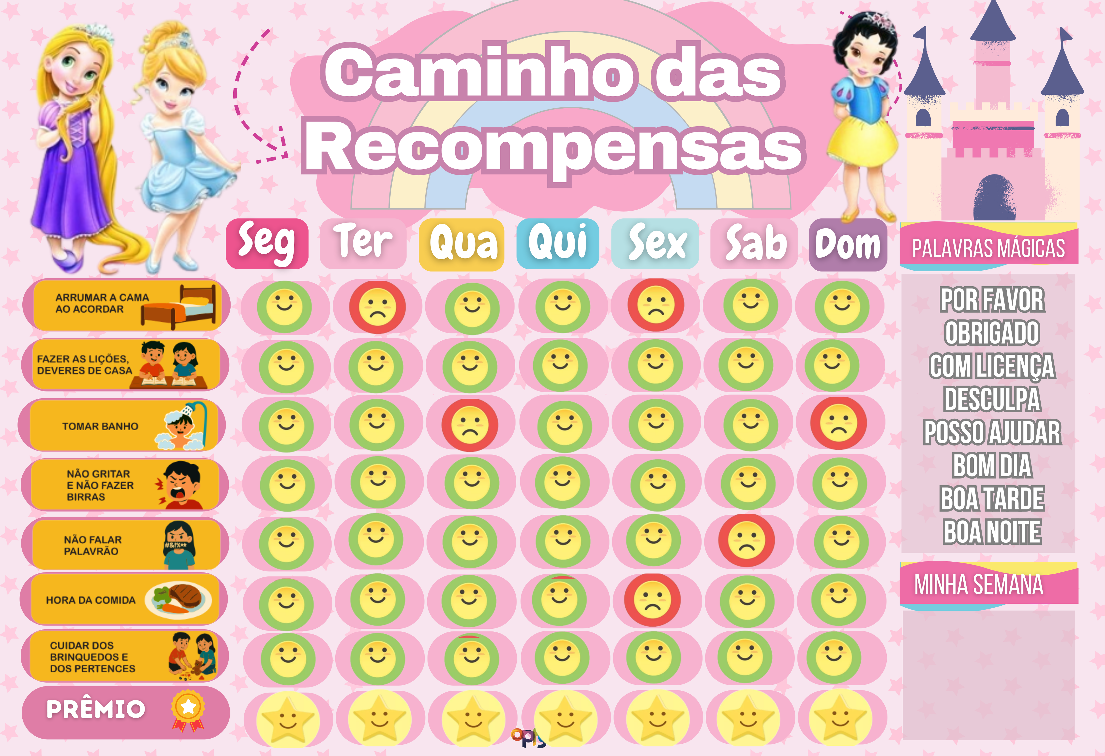 Quadro De Tarefas Infantil (30x40) Meninas - Variados