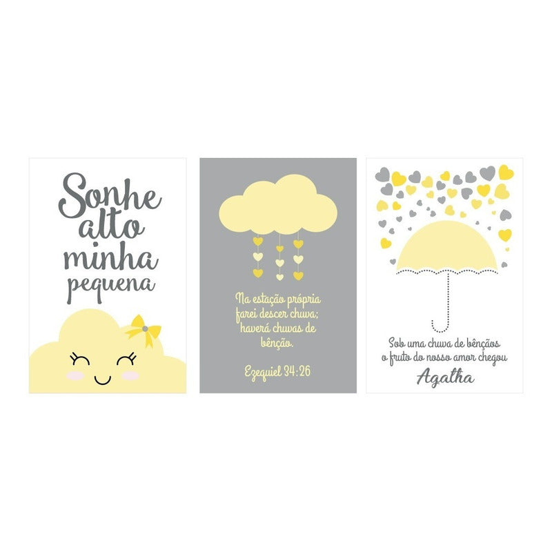 Placa Quadro Decoração Infantil Bebê Nuvem Chuva De Bençãos