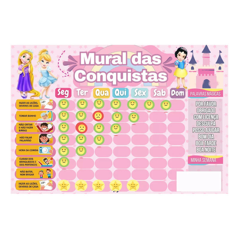 Kit Quadro De Rotinas Diárias Infantil Heróis E Princesas
