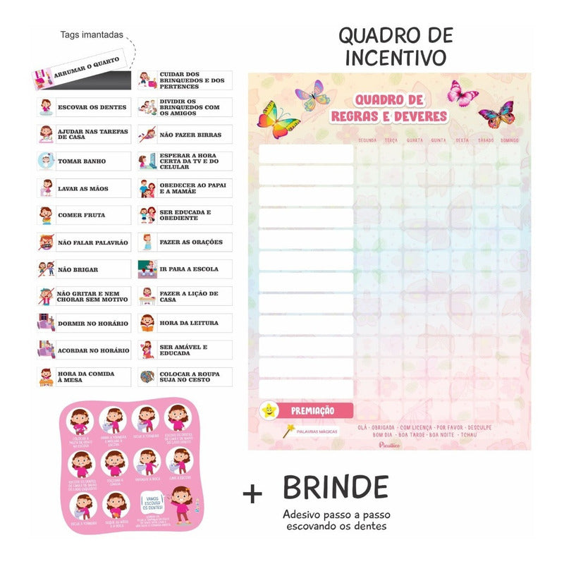 Quadro De Regras Infantil Educativo - Magnetico 24 Regras