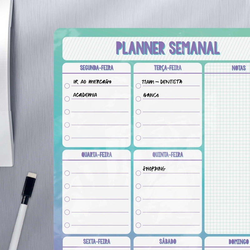 Planner Planejamento Ímã Para Geladeira Imantado Com Caneta
