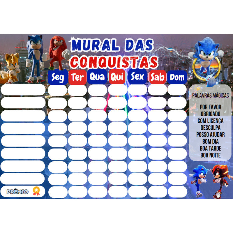 Quadro De Incentivo Infantil Tema Sonic - Opfy