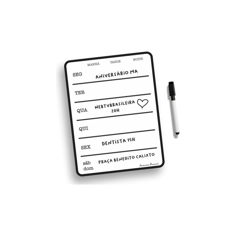 Quadro Lousa Magnetica 25x19 Semanal Geladeira Planner Dieta