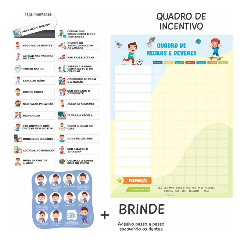 Quadro De Regras Infantil Educativo - Magnetico 24 Regras