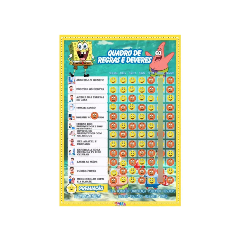 Quadro De Incentivo Infantil Bob Esponja De Parede