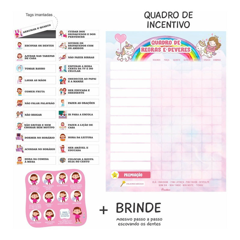 Quadro De Regras Infantil Educativo - Magnetico 24 Regras