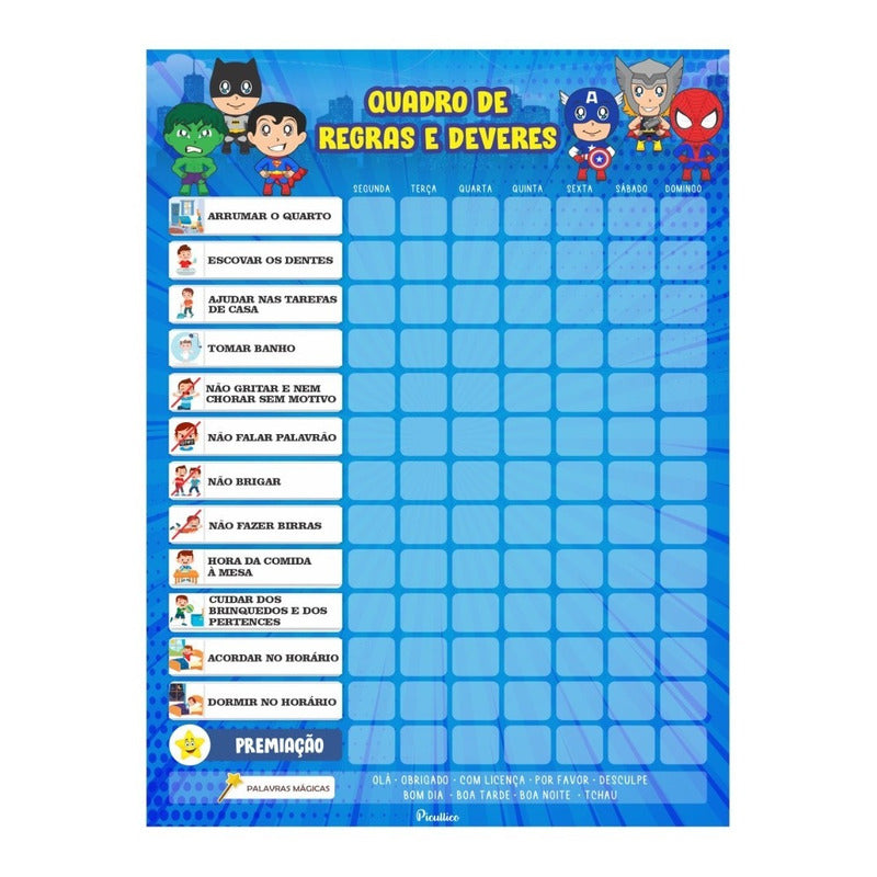 Quadro De Regras Infantil Educativo - Magnetico 24 Regras