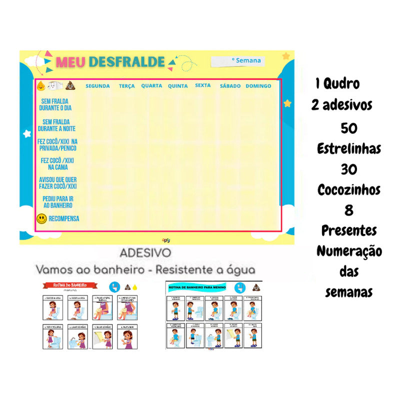 Kit Quadro Incentivo Desfralde Infantil Com Adesivos