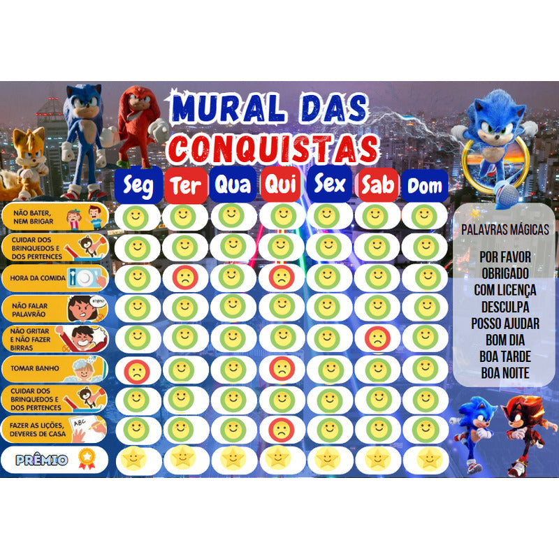Quadro De Incentivo Infantil Tema Sonic - Opfy