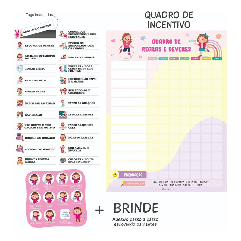 Quadro De Regras Infantil Educativo - Magnetico 24 Regras