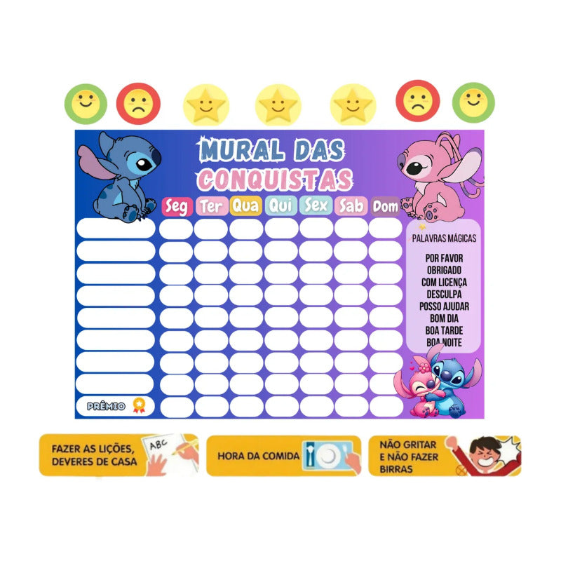 Quadro De Incentivo Infantil Stitch E Angel De Parede