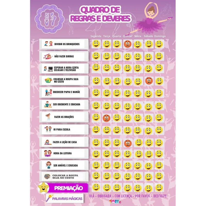 Quadro De Tarefas Infantil (30x40) Meninas - Variados