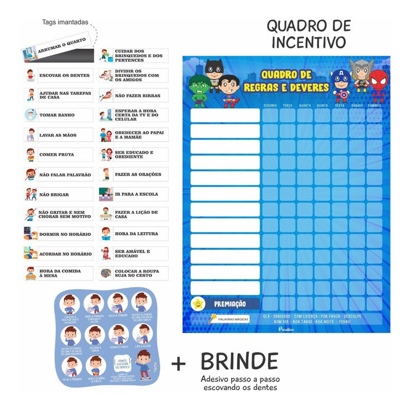 Quadro De Regras Infantil Educativo - Magnetico 24 Regras