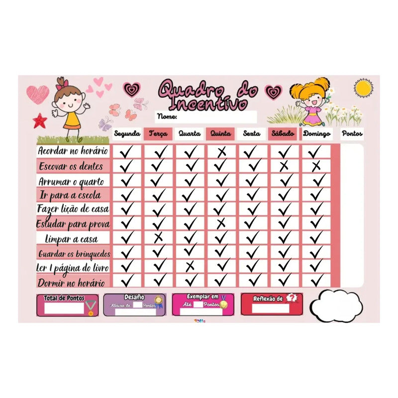 Quadro De Tarefas Infantil (30x40) Meninas - Variados