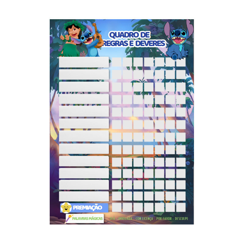 Quadro De Incentivo Infantil Tema Lilo & Stitch Vertical
