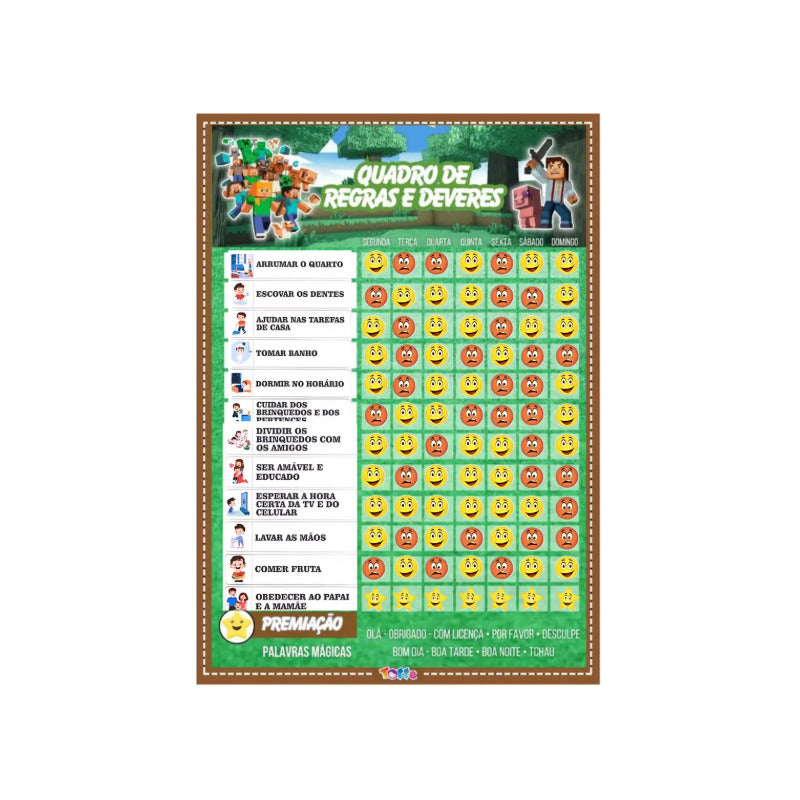 Quadro De Incentivo Infantil Minecraft De Parede