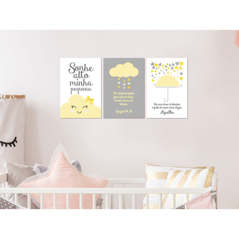 Placa Quadro Decoração Infantil Bebê Nuvem Chuva De Bençãos