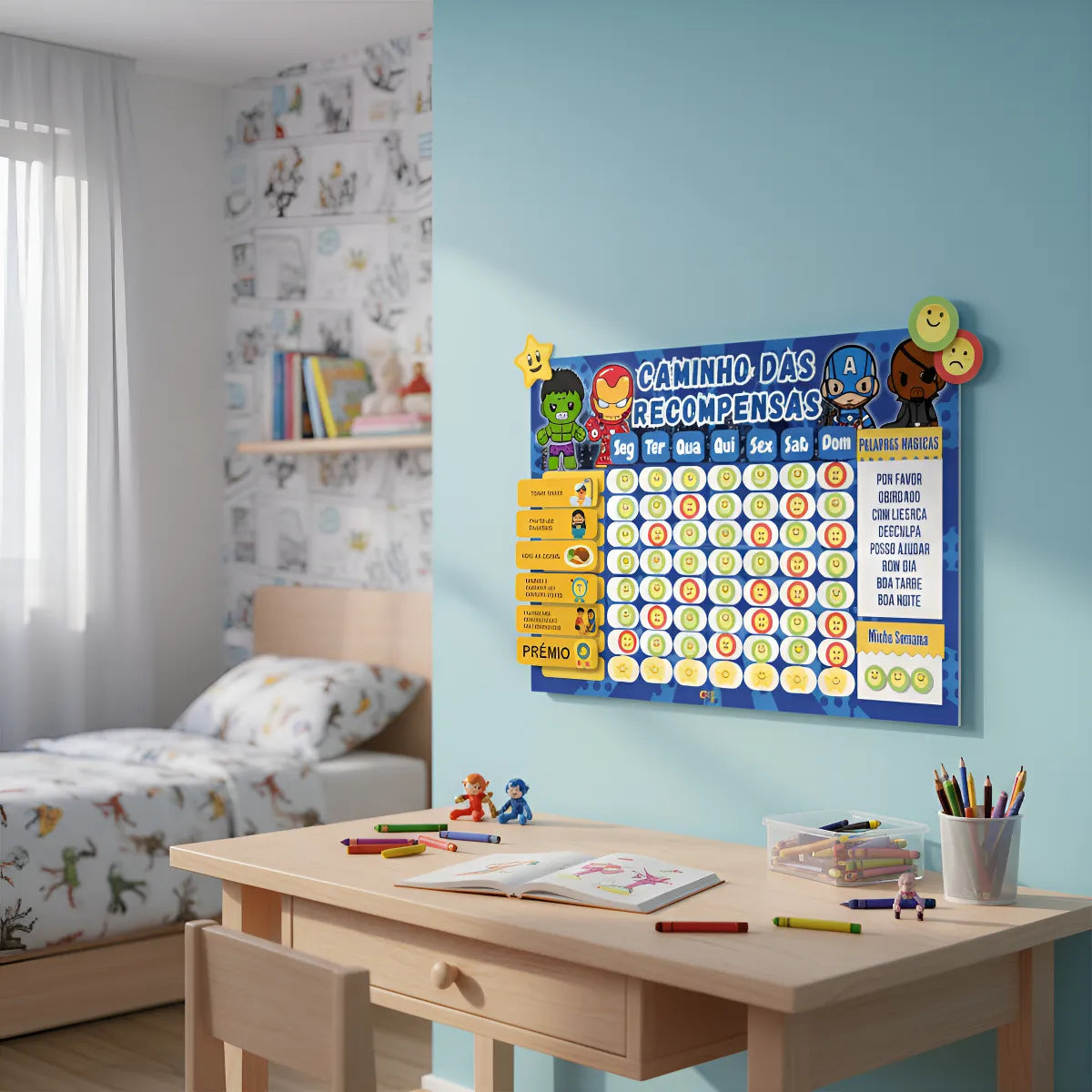 Quadro Educativo De Rotina Infantil Heróis - Parede