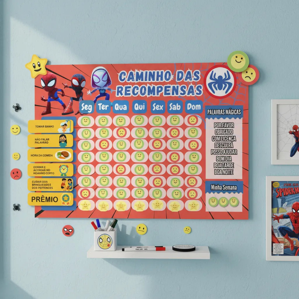 Quadro Rotina Semanal E Diário Tema Homem Aranha De Parede