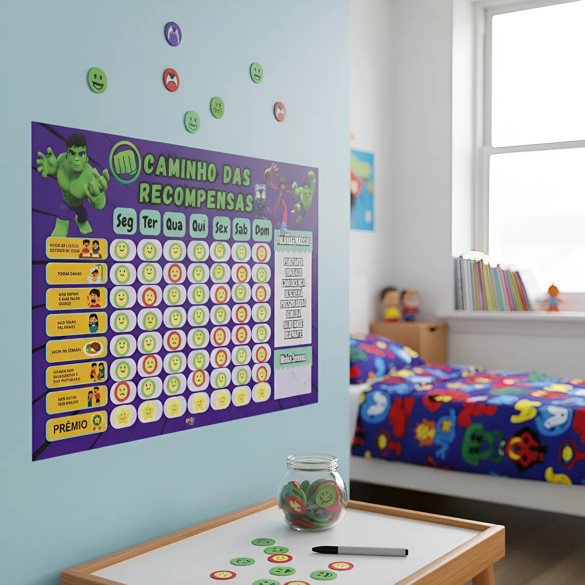 Quadro Rotina Infantil Tema Hulk De Parede