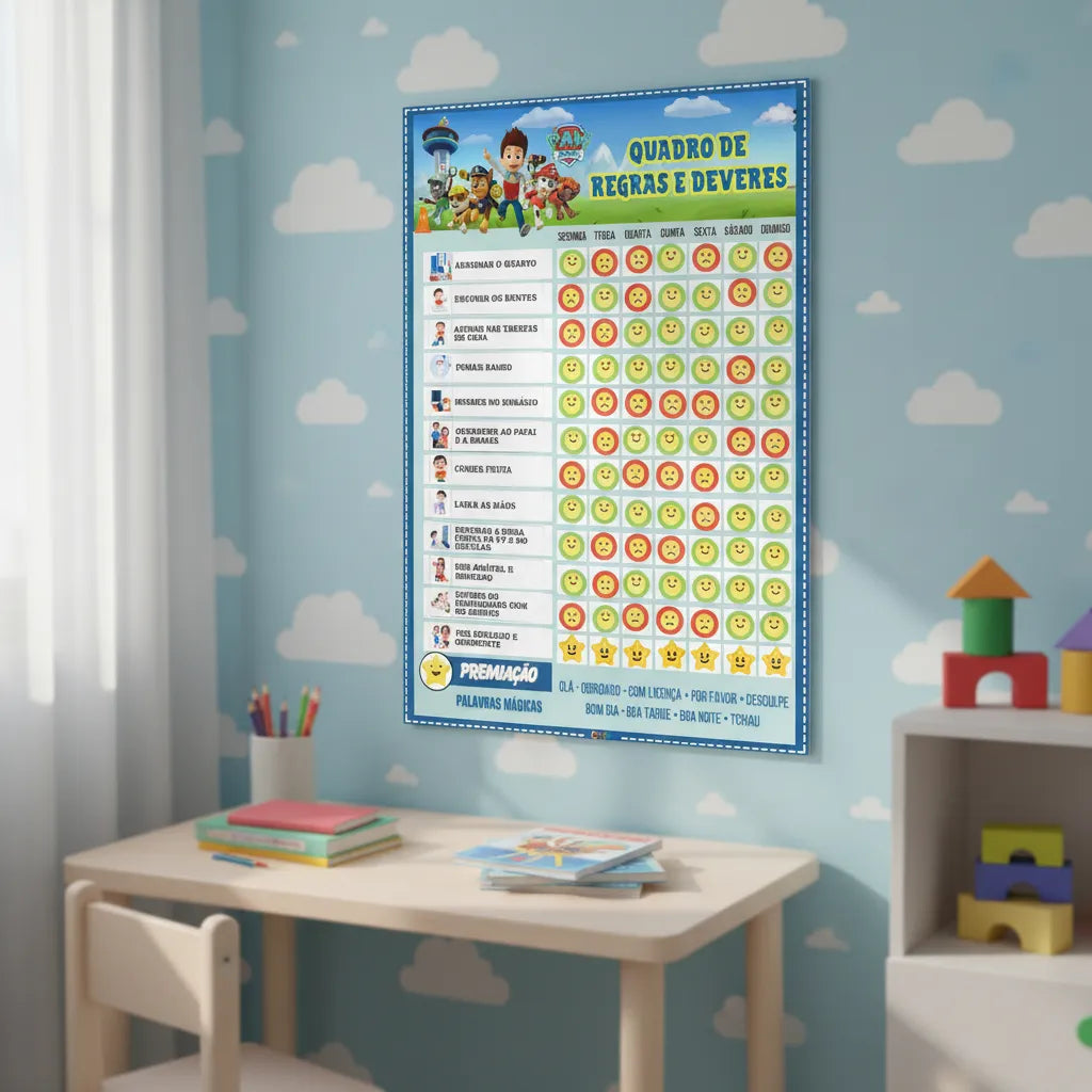Quadro De Rotina Infantil Patrulha Canina De Parede