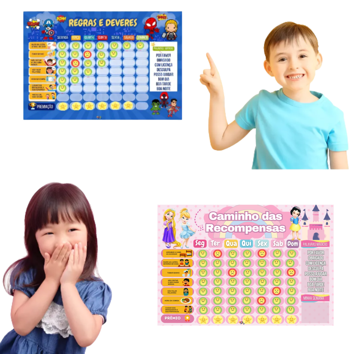 Kit Quadro De Rotinas Diárias Infantil Heróis E Princesas