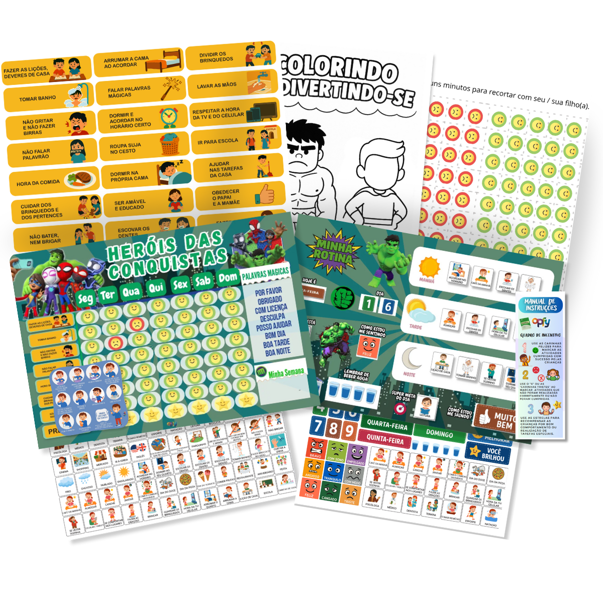 Kit Quadro De Rotina + Quadro De Incentivo Infantil Tema Hulk