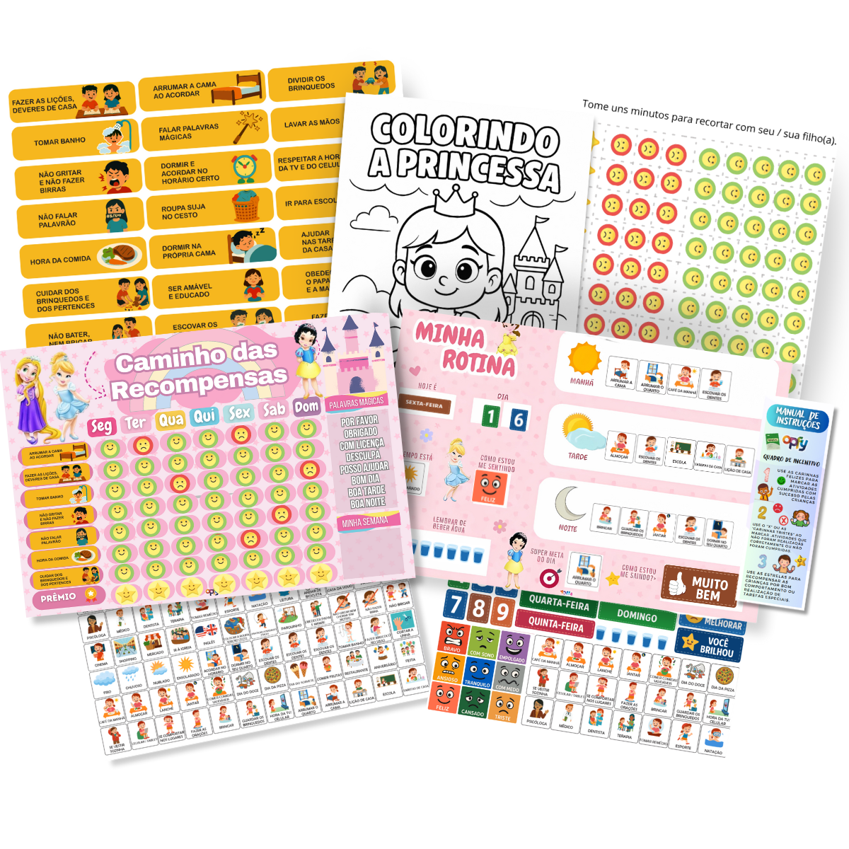 Kit Quadro De Rotina + Quadro De Incentivo Tema Princesas