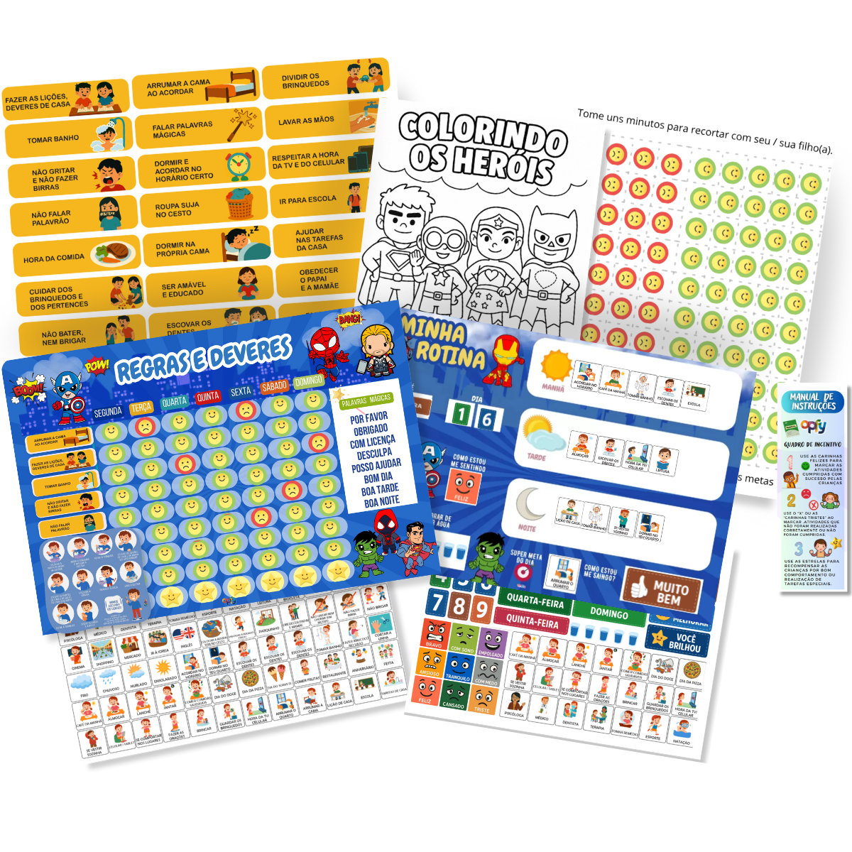 Kit Quadro De Rotina + Quadro De Incentivo + Brinde Heróis