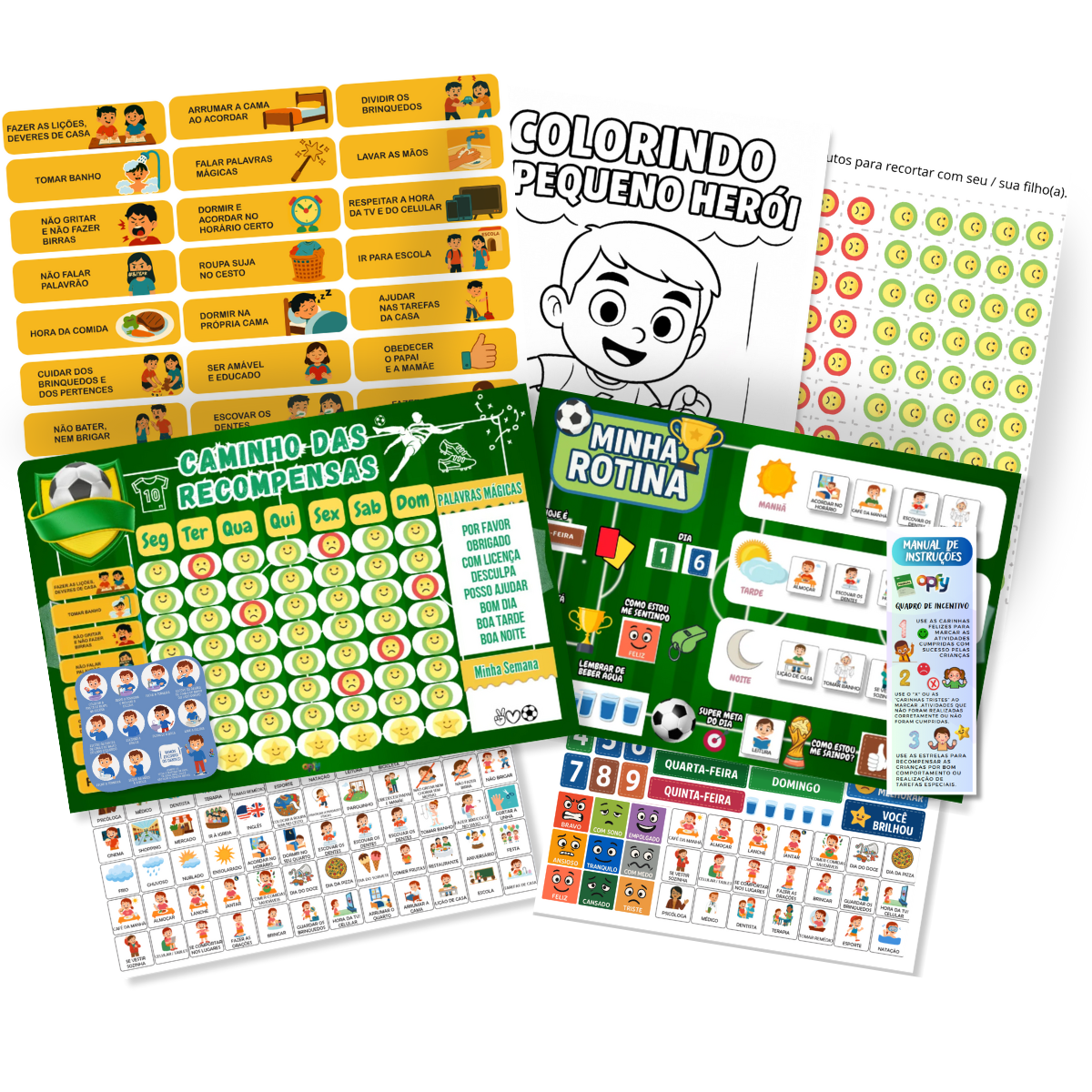 Kit Quadro De Rotina + Quadro De Tarefas Infantil Tema Futebol