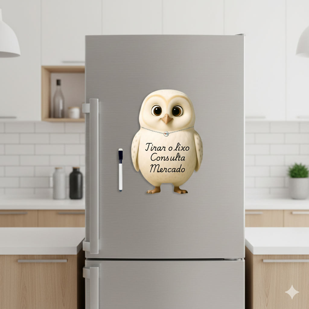 Ímã De Geladeira Coruja Branca Grande (a3) - Lousa Magn.