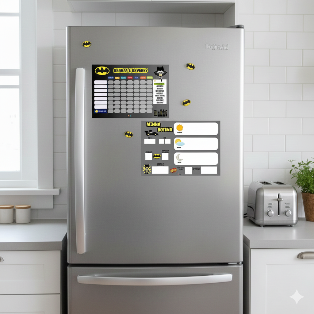 Kit Quadro De Rotina + Quadro De Incentivo + Brinde Batman
