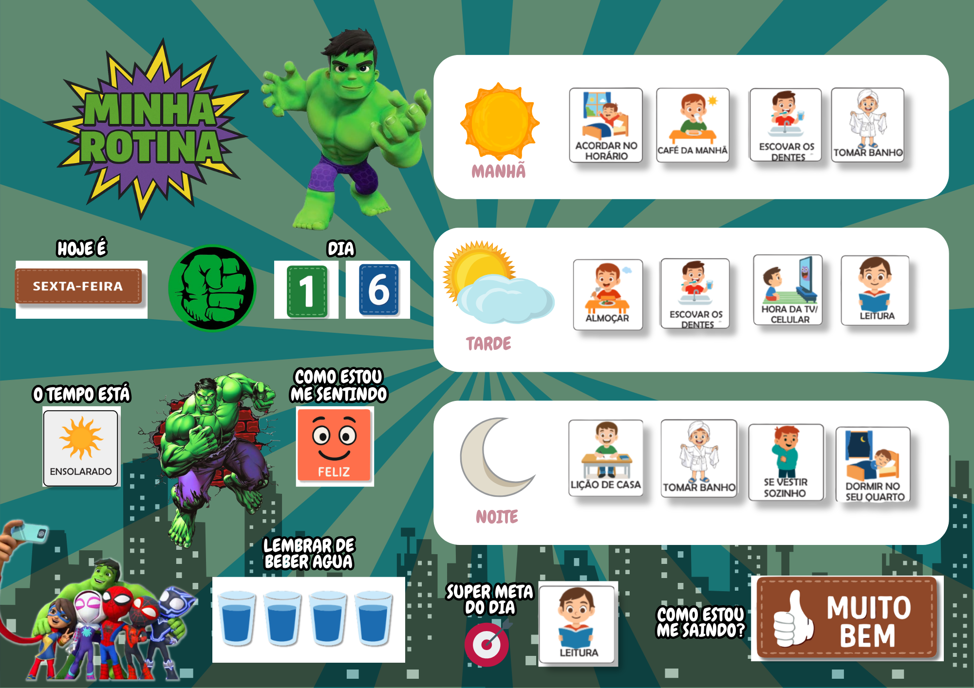 Kit Quadro De Rotina + Quadro De Incentivo Infantil Tema Hulk