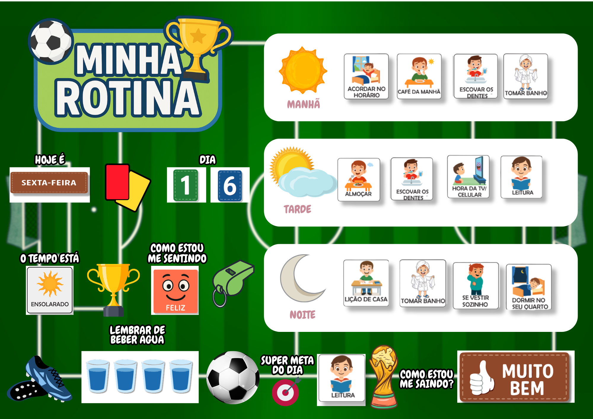 Kit Quadro De Rotina + Quadro De Tarefas Infantil Tema Futebol