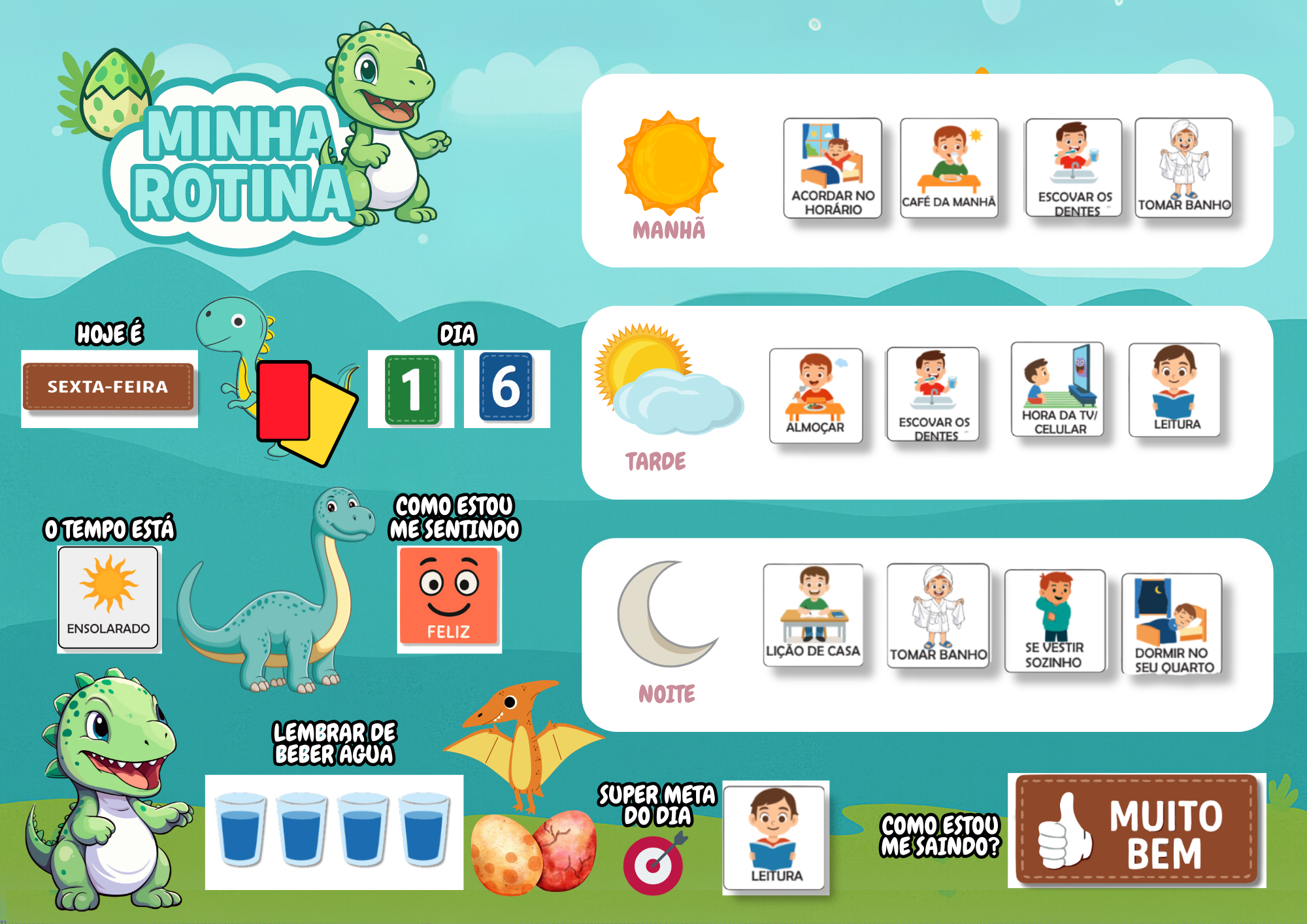 Kit Quadro De Rotina + Quadro De Incentivo Tema Dinossauro