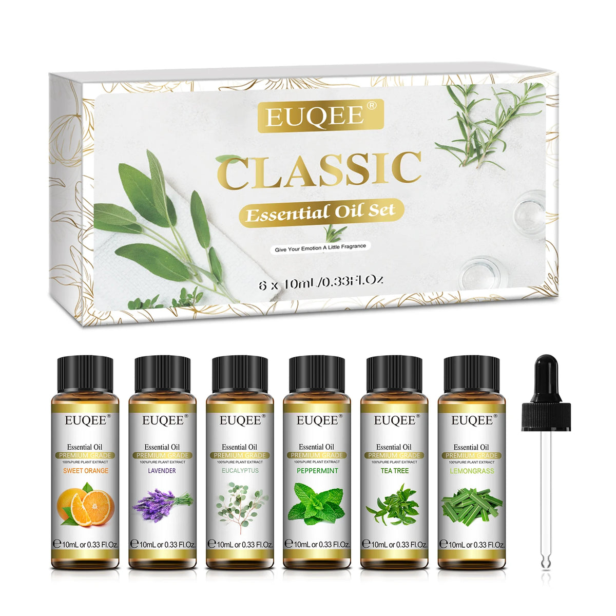 Kit Óleos Essenciais EUQEE: Aromaterapia Floral com 6x10ml!