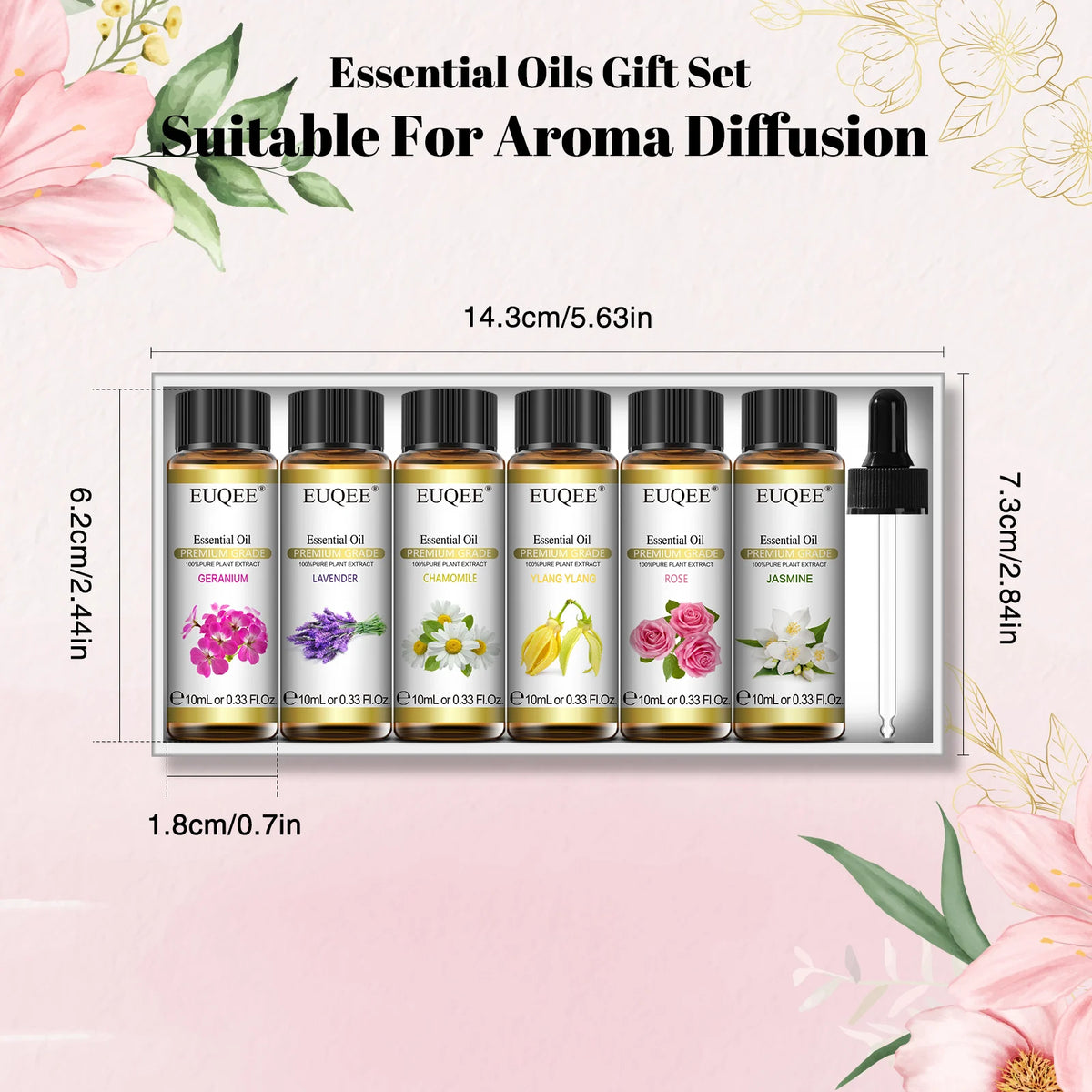 Kit Óleos Essenciais EUQEE: Aromaterapia Floral com 6x10ml!