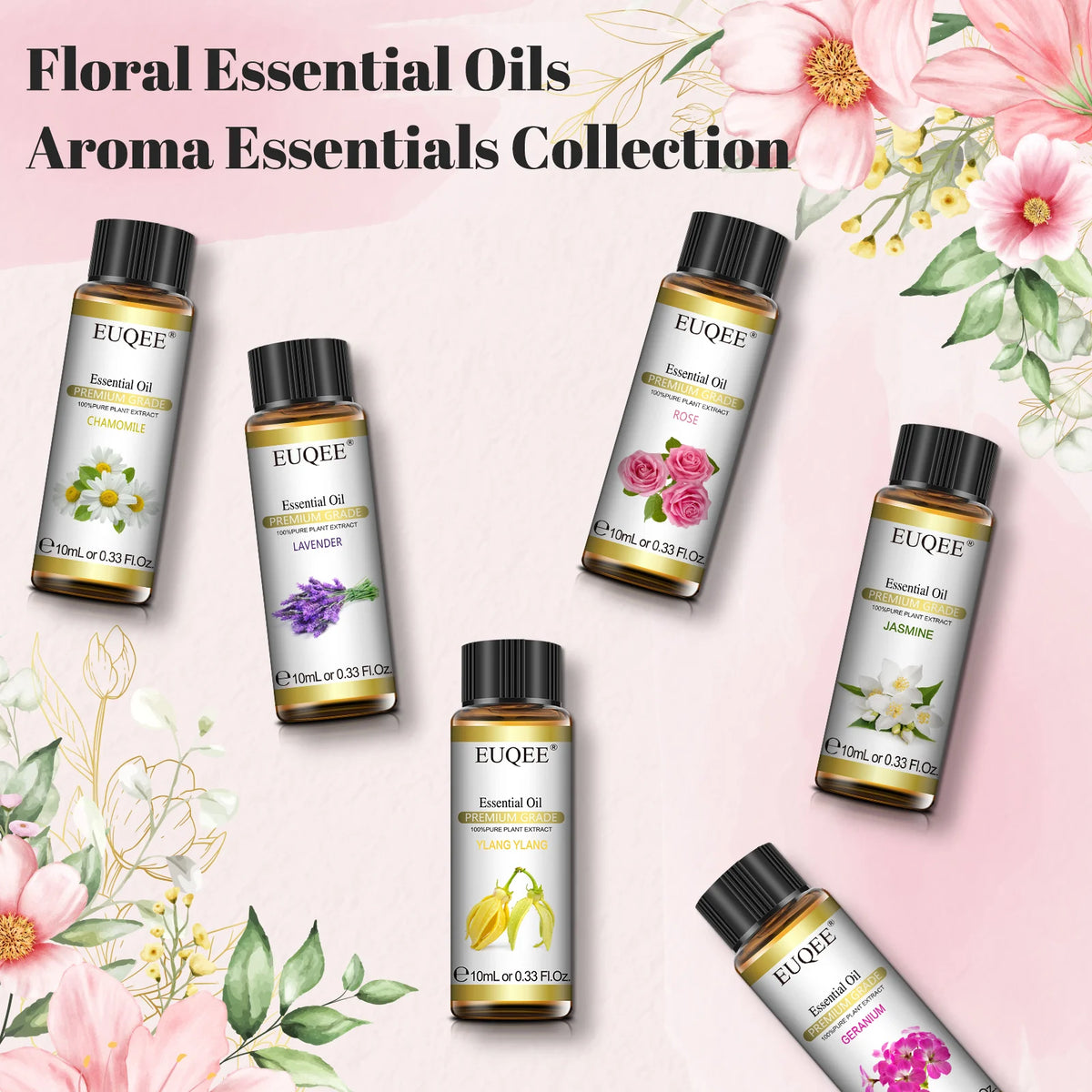Kit Óleos Essenciais EUQEE: Aromaterapia Floral com 6x10ml!