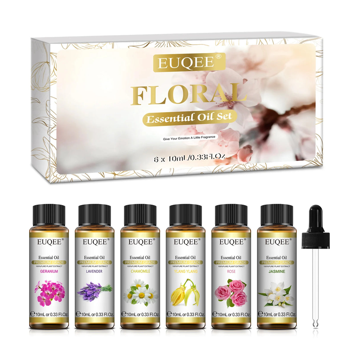 Kit Óleos Essenciais EUQEE: Aromaterapia Floral com 6x10ml!